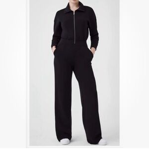 SPANX AirEssentials Black Wide Leg Long Sleeve Jumpsuit Size Small Chic 90s